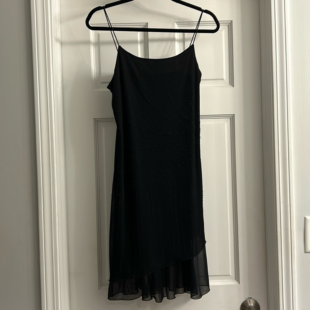 Little black dress, sheer with beading Sz M